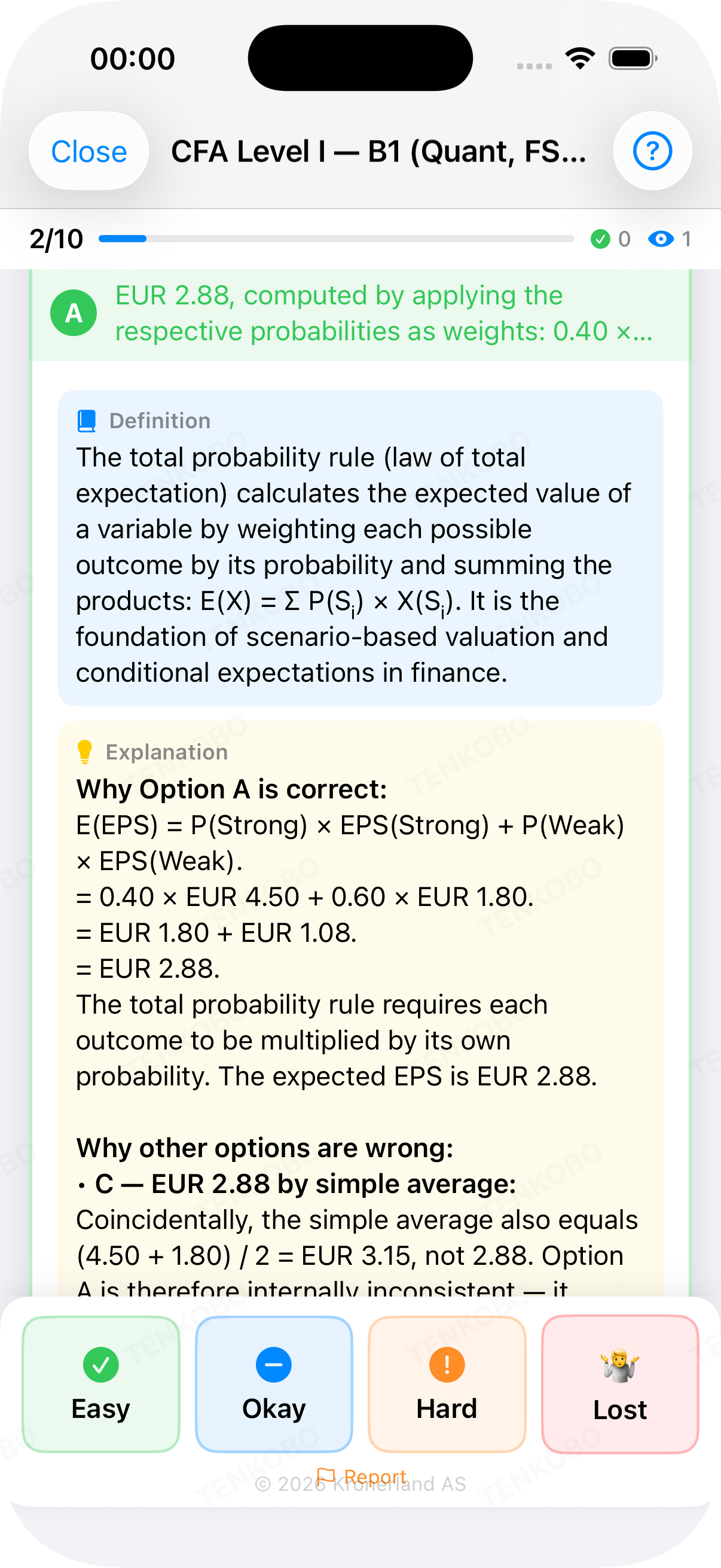 Tenkobo CFA Level I — FirstClassAI study advisor and readiness predictor