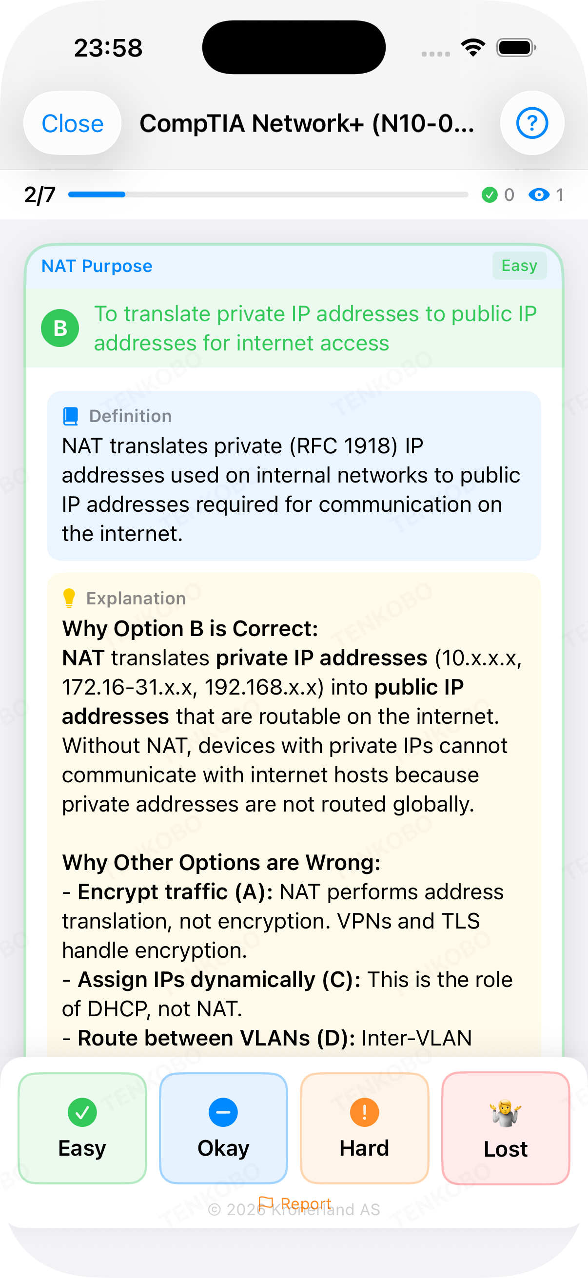 Tenkobo IT Certifications — CompTIA Security+ mock exam questions screen