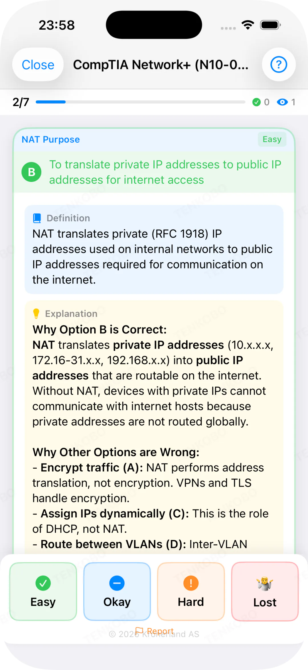 Tenkobo IT Certifications — CompTIA Security+ mock exam questions screen