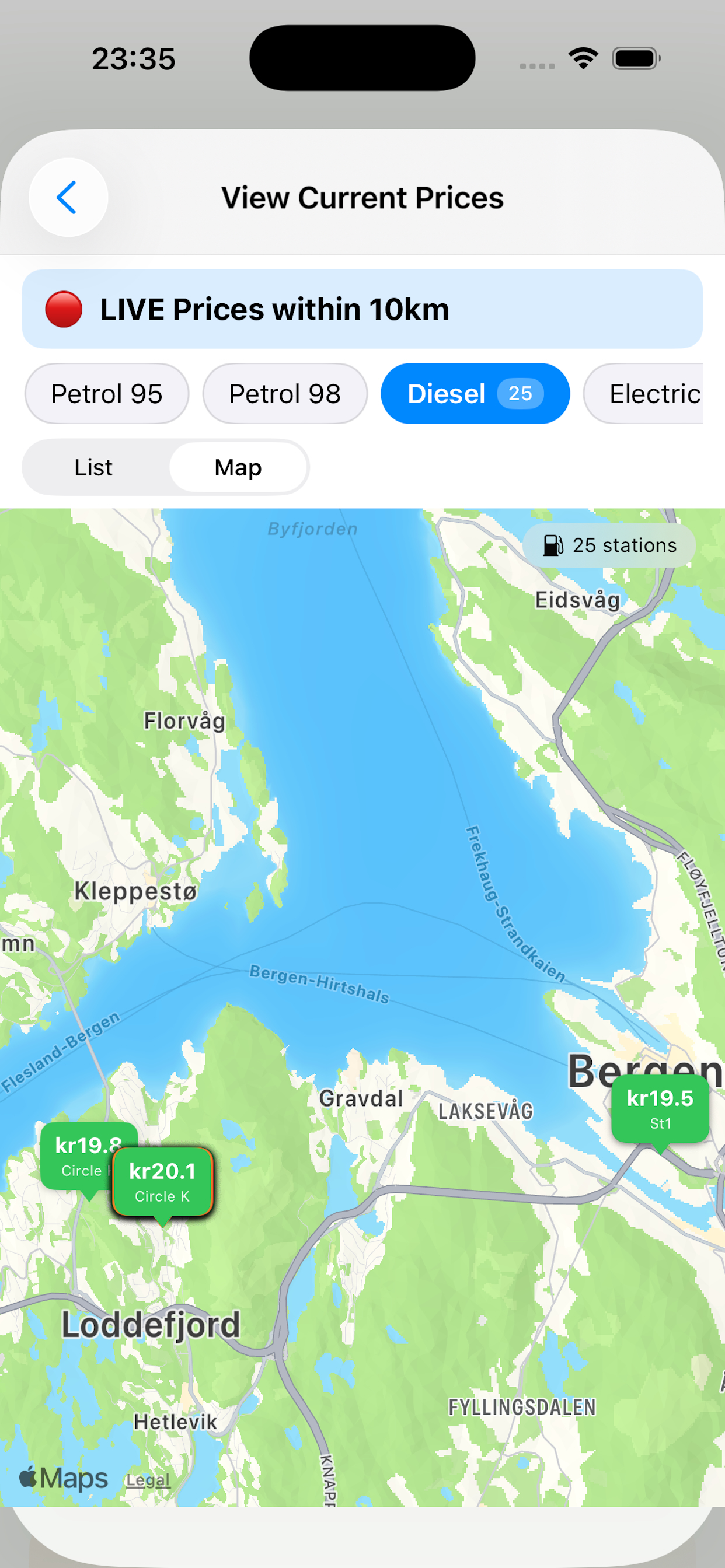 PriceTracker - Live fuel prices on a map near you (Click to view full size)