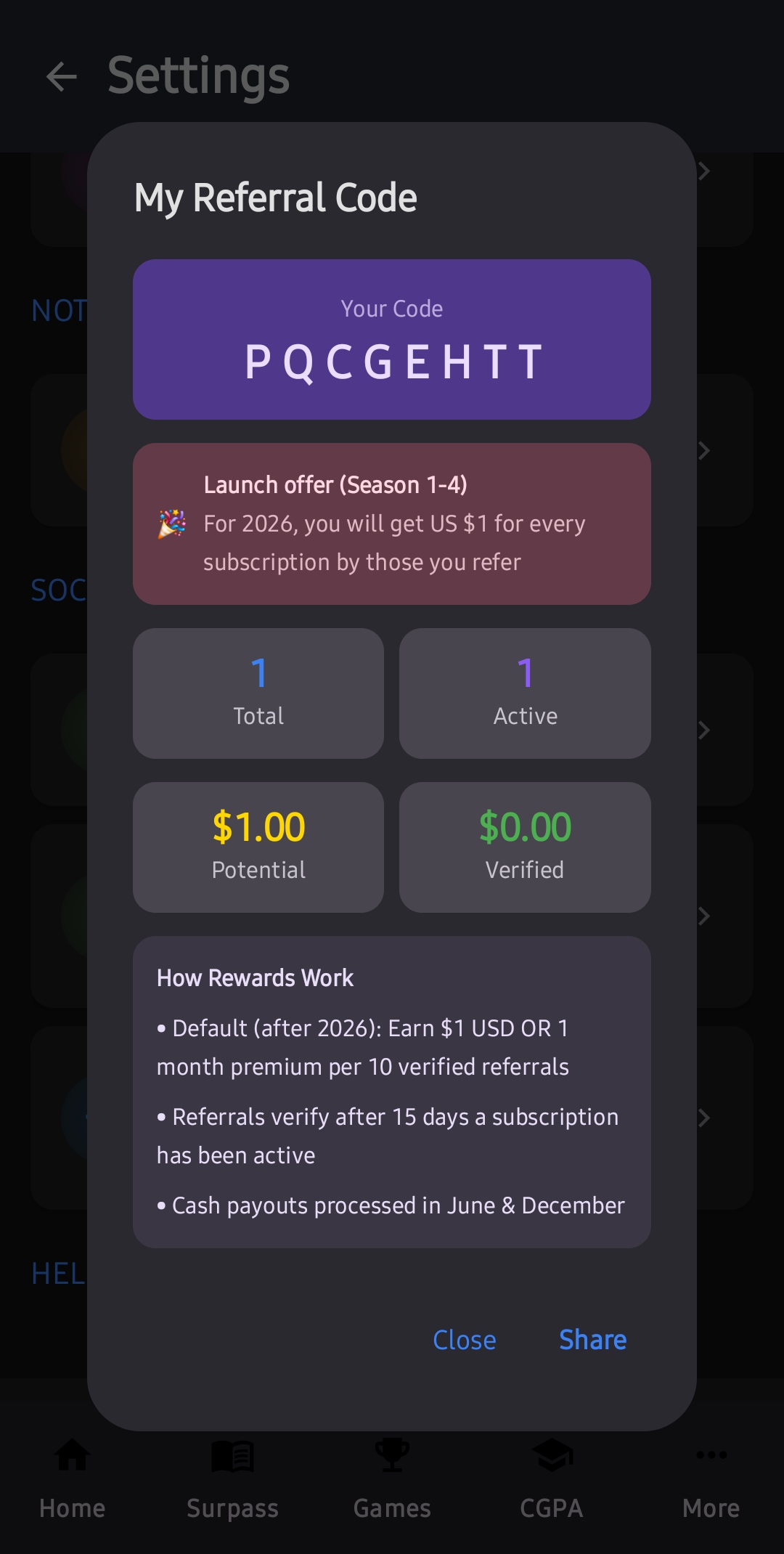 Tenkobo Rewards Screen