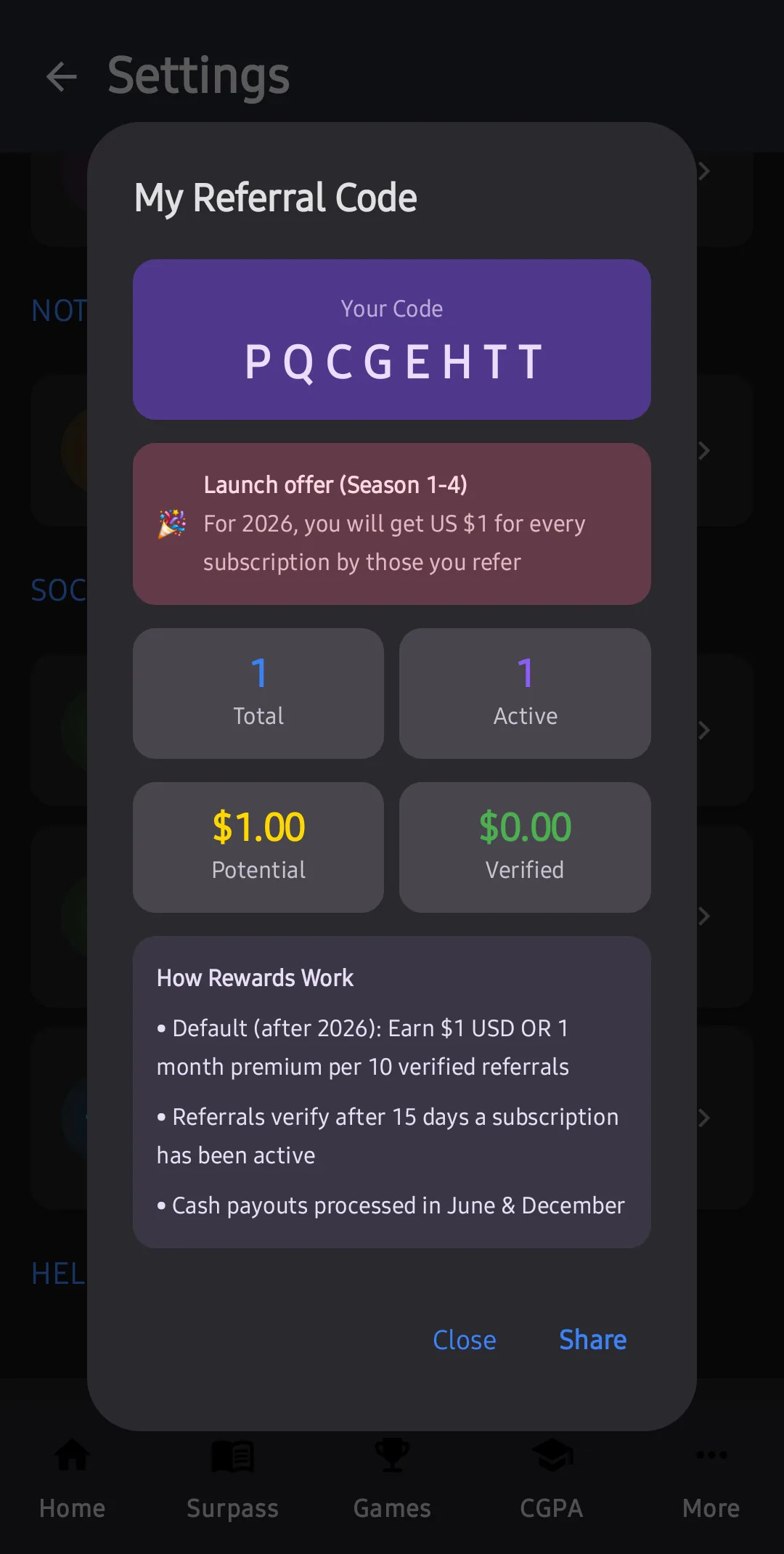Tenkobo Rewards Screen