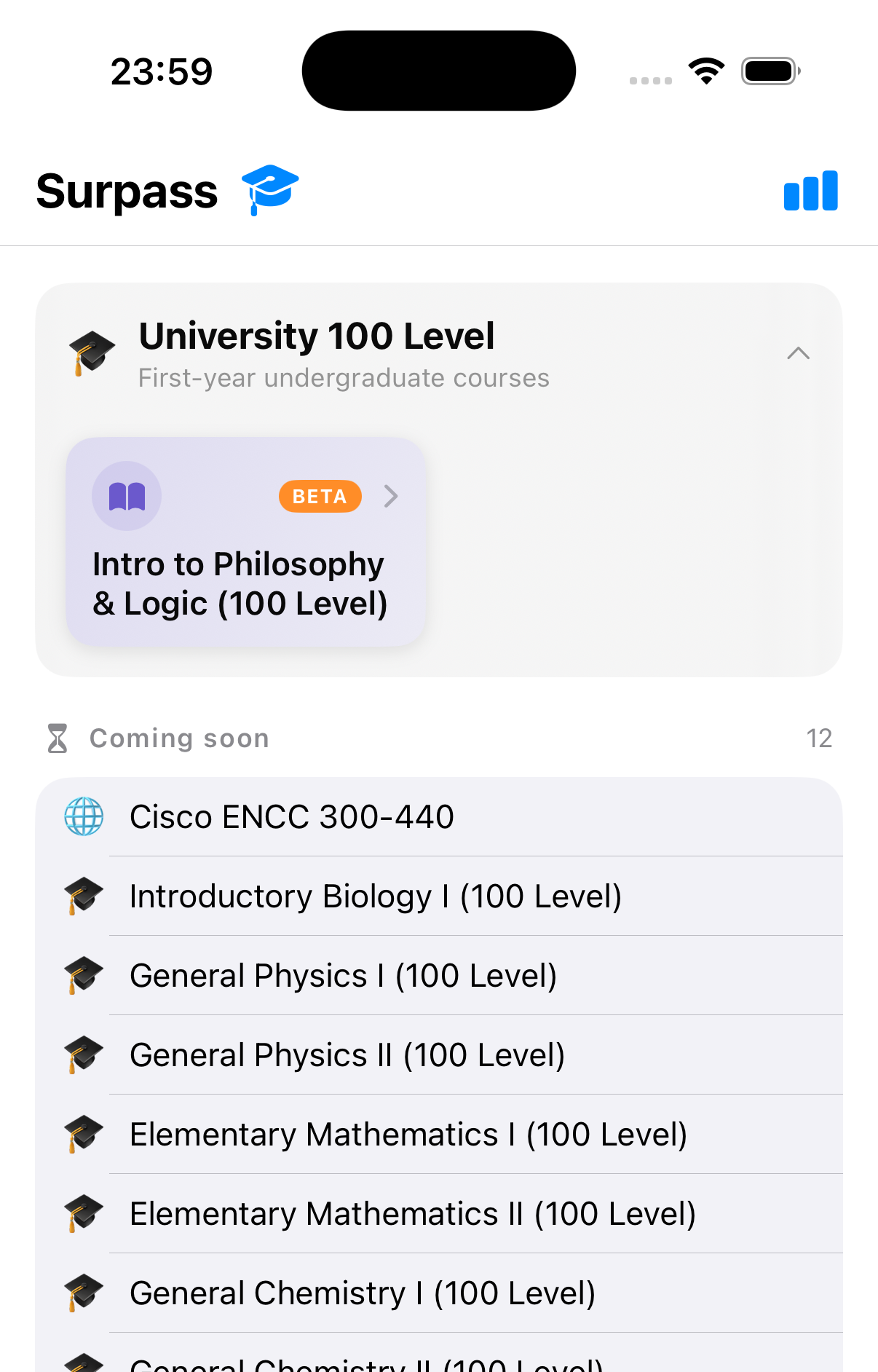 Tenkobo Surpass — University 100 Level subject list with Intro to Philosophy & Logic live in beta and more foundation courses coming soon
