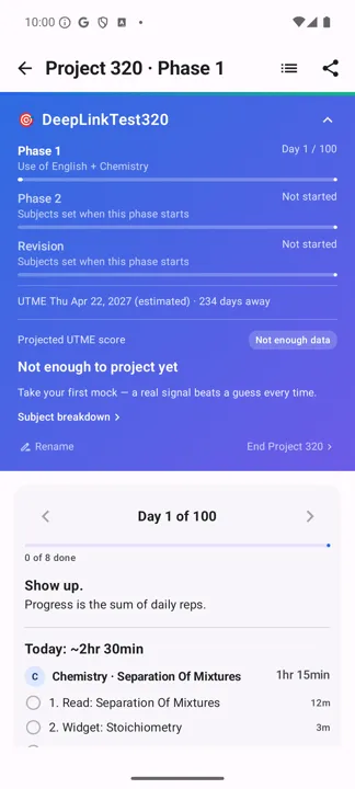The expanded roadmap showing all three phases and the projected UTME score