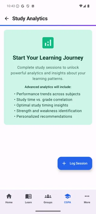 Study Analytics empty state explaining what unlocks once sessions are logged