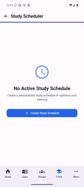 Study Scheduler empty state with a Create Study Schedule button