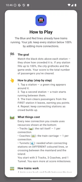 The How to Play dialog explaining the goal and the step-by-step rules
