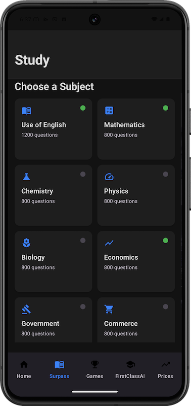 Surpass UTME Prep Module - Intelligent Flashcards and Mock Exams (Click to view full size)